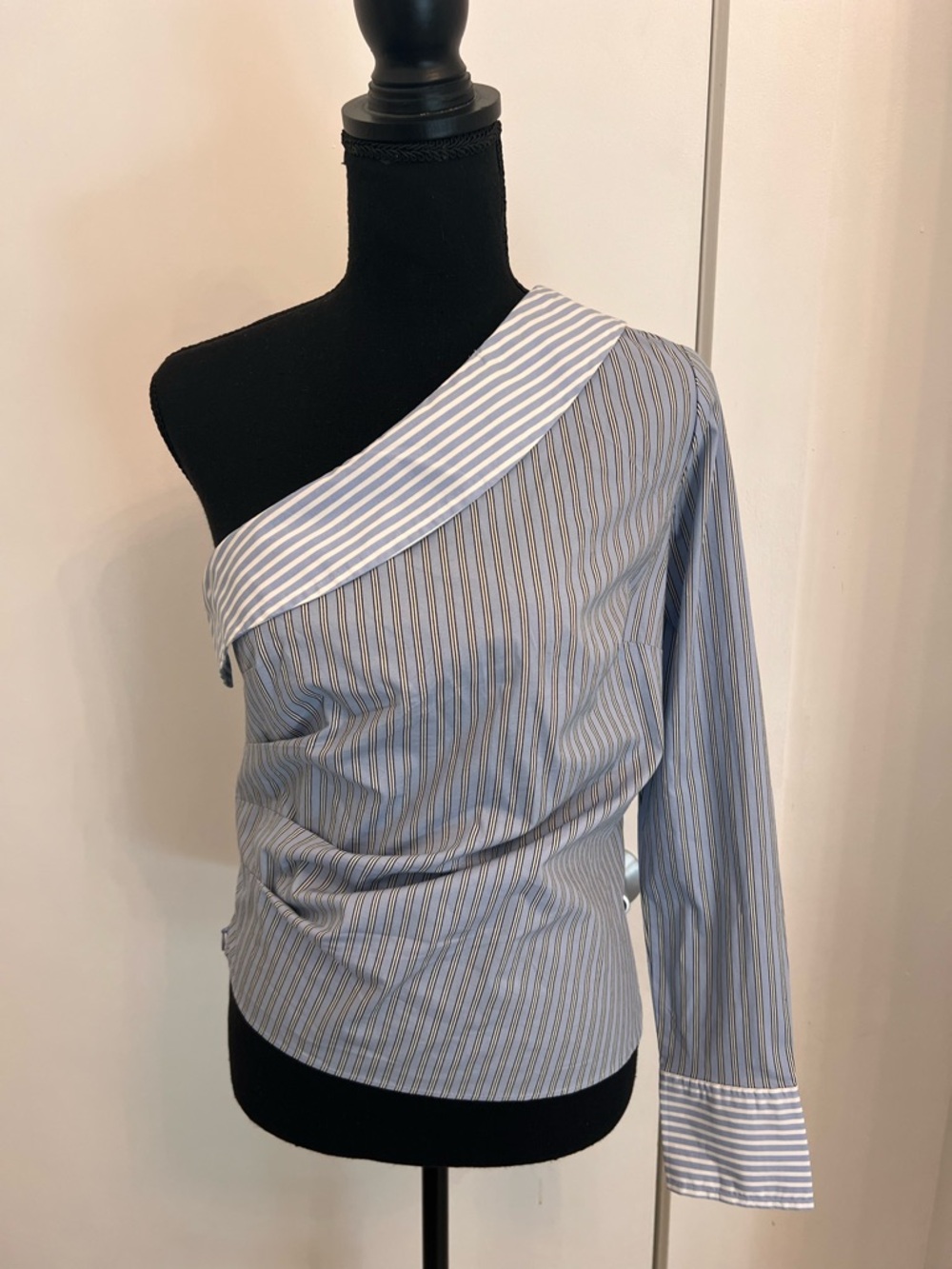 Express One-Shoulder Striped Blue and White Blouse